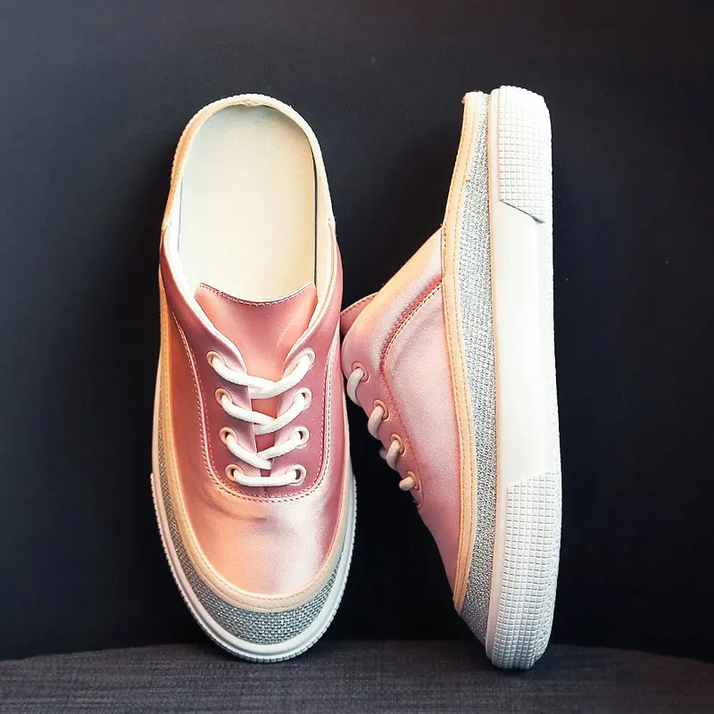 

Fashion Women Canvas Shoes Lace-Up Comfortable High Quality half slippers Vulcanized Non-slip Ladies flats Shoes PA-34