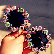 Новые дизайнерские винтажные Круглые Солнцезащитные очки ручной работы с кристаллами, роскошные женские солнцезащитные очки с кристаллами, пляжные и вечерние солнцезащитные очки для женщин