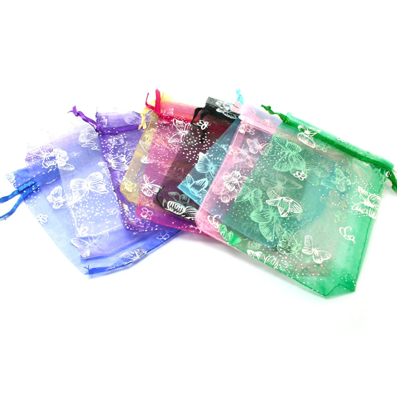 

Wholesale Organza Bags 9x12 cm,Wedding Pouches Jewelry Packaging Bags with Butterfly Drawable Gift Bag ,Mix Colors,100pcs/lot
