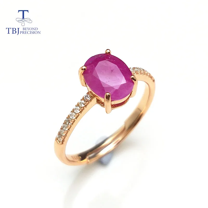 

TBJ,100% natural real ruby ov6*8 gemstone ring in 925 sterling silver rose color,simple & elegant design for girls with box