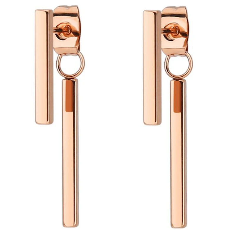 2 Piece Rose Gold Stainless Steel Dangle Earring Straight Bar Earring