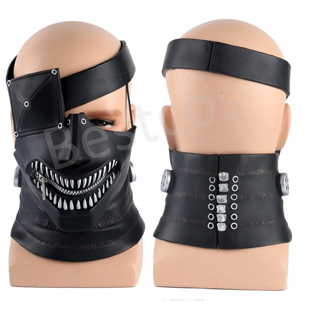 

2017 Movie Tokyo Ghoul 2 Ken Kaneki Cosplay Masks Black PVC Adult Unisex Zipper Mouth Horrorible Scary Props Party Halloween