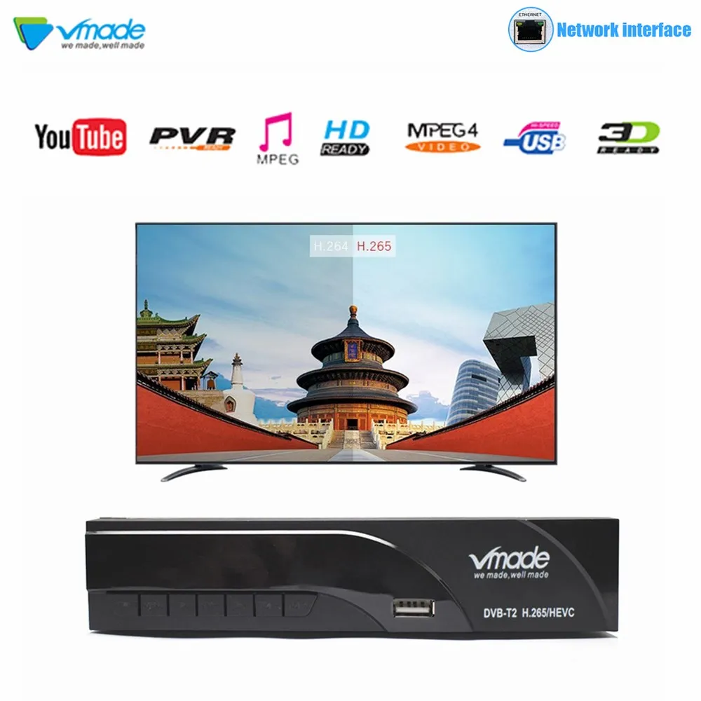 

Vmade New DVB-T2 K6 HD 1080P H.265 Digital Terrestrial Receiver Built RJ45 Standard Set-Top Box Support Youtube PVR Dolby AC3