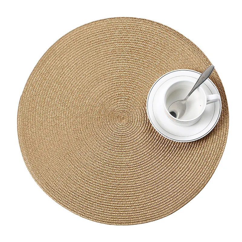 Waterproof Round Mat PP Weave Insulation Pad Dishes Placemat For Dining Table Home Decoration Accessories Modern Coffee Coasters - Цвет: PP Mat Khaki