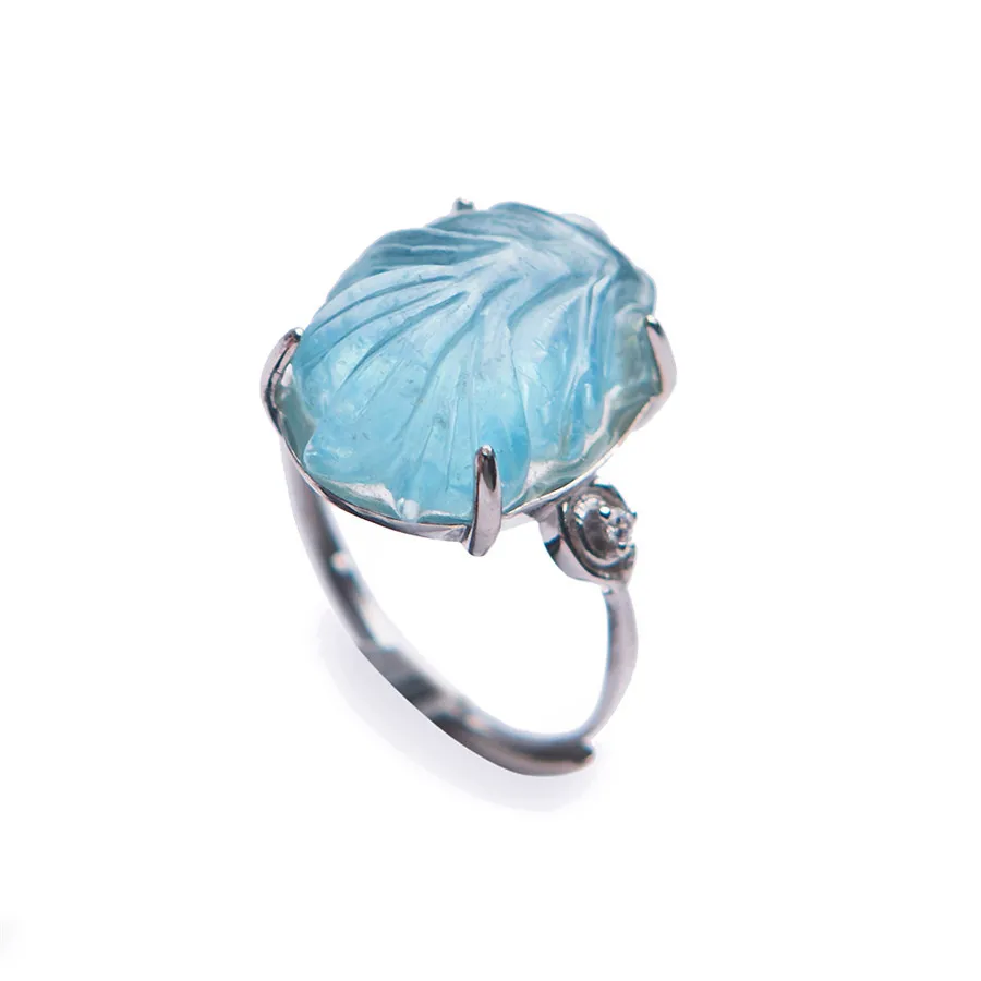 

Drop Shipping 925 Sterling Silver Fashion Rings Adjustable Size Crystal Genuine Blue Natural Aquamarine Ring Women Men 17*13mm