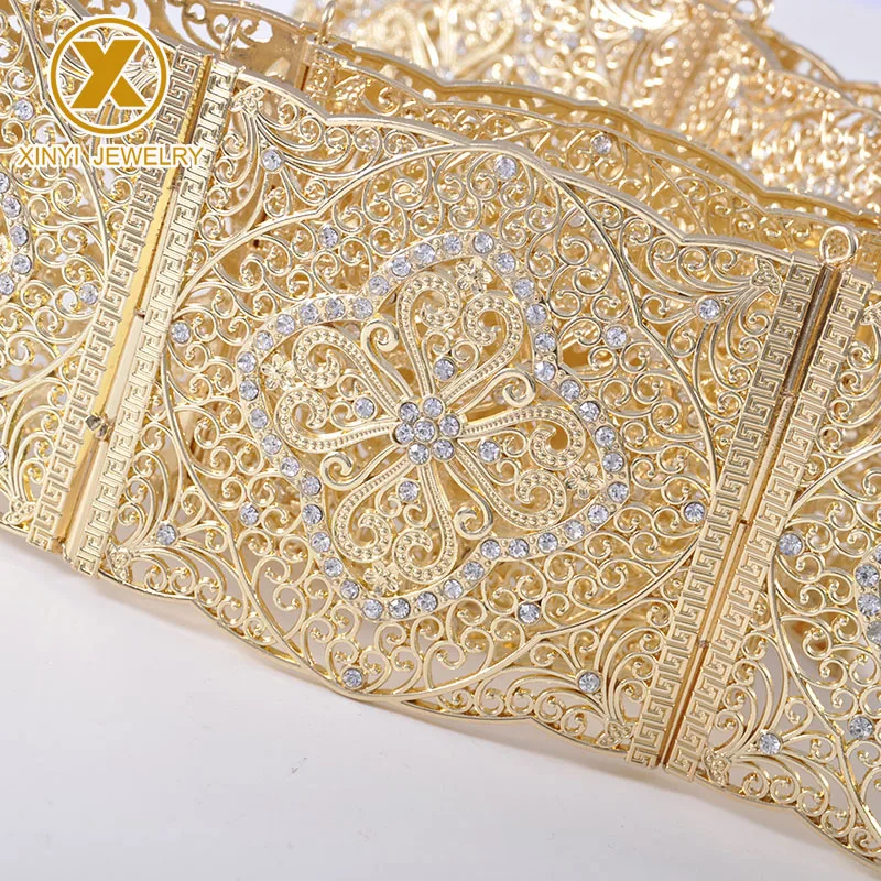 Новое дизайнерское марокканское свадебное платье с золотым поясом с аристократическим квадратным вырезом и металлическим поясом