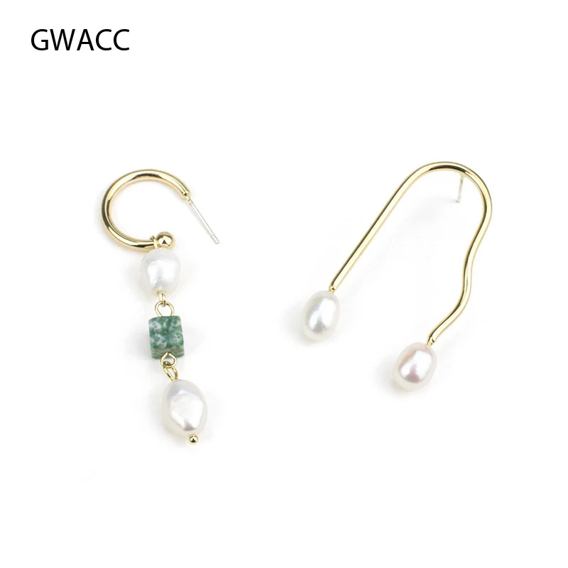 

GWACC Asymmetrical Vintage Natural Pearl Drop Earrings Irregular Pearl Statement Earrings for Women Dangle Big Earrings