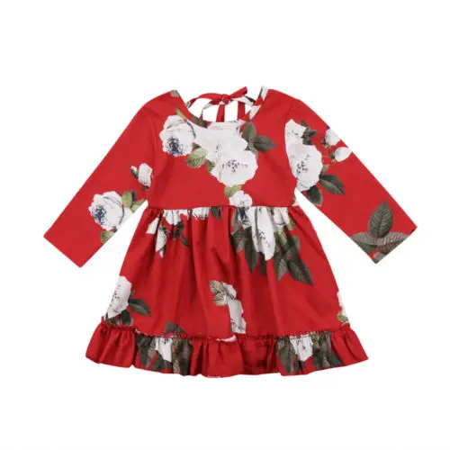 

Fashion Cute Toddler Kids Girls Floral Long Sleeve Cotton Flower Party Dress Sundress Clothes