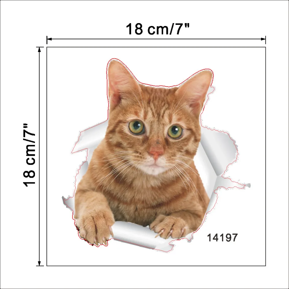 

Vinyl waterproof Cat Dog 3D Wall Sticker Hole View Bathroom Toilet Living Room Home Decor Decal Poster Background Wall Stickers