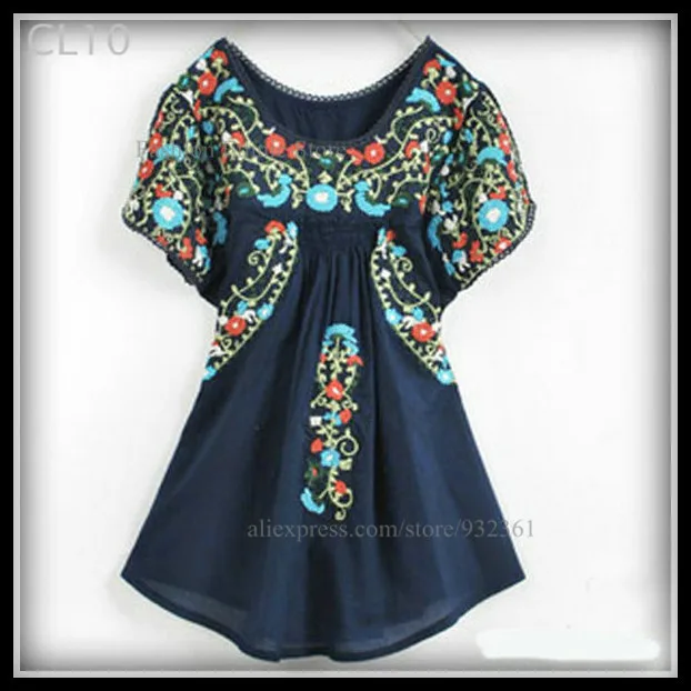 Vintage 70s Scallop Mexican Ethnic Embroidery Summer Women Dress Vintage 70s Scallop Mexican Ethnic Embroidery Summer Women Dress Boho Hippie Blouse Mini Dresses Tops