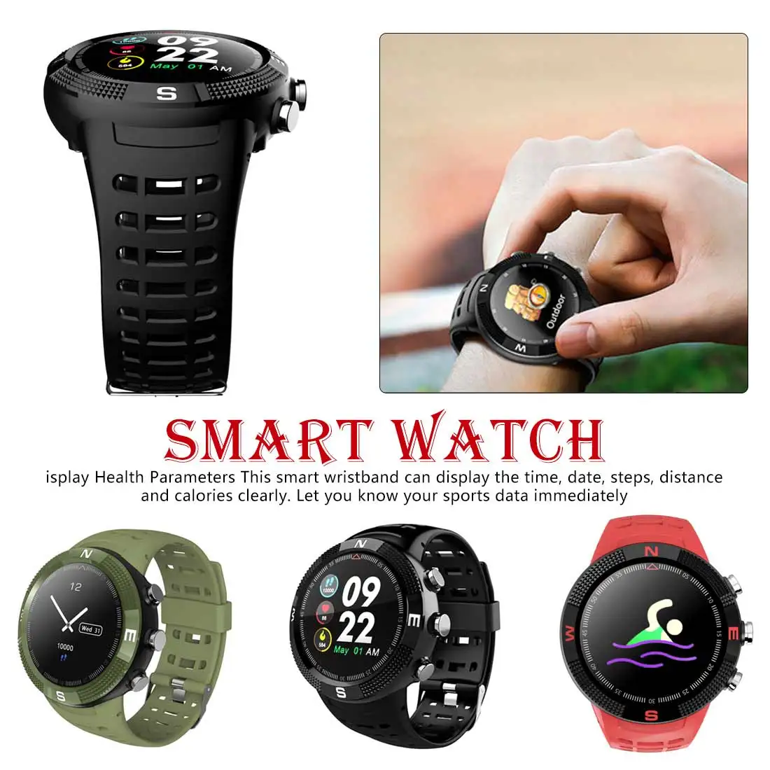  Wasserdichte GPS Smart Uhr F18 Farbe Bildschirm Große Batterie Hören Rate Monitor Männer Frauen Spo