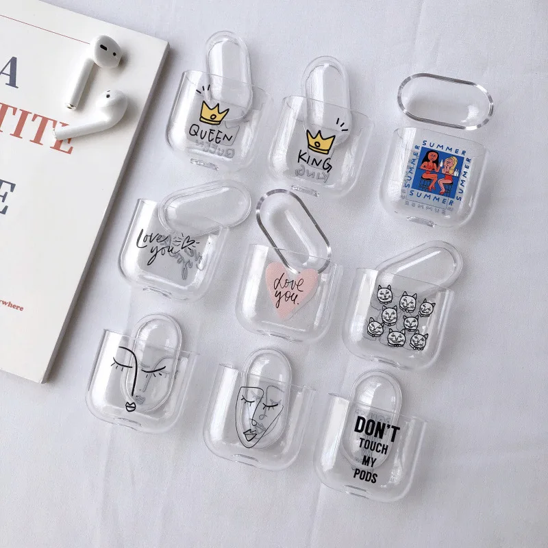 

For Apple Airpods Case Abstract Art Line Face Transpant Hard PC Headphone Cover Ultra Thin Wireless Bluetooth Earphone Case