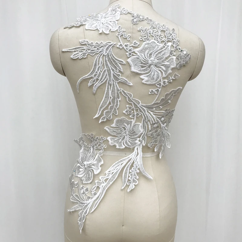 

1Pc Ivory Silver Thread Floral Lace Appliques Delicate Wedding Trim Embroidery Tulle Collar Wedding Bodice Veil Accessories