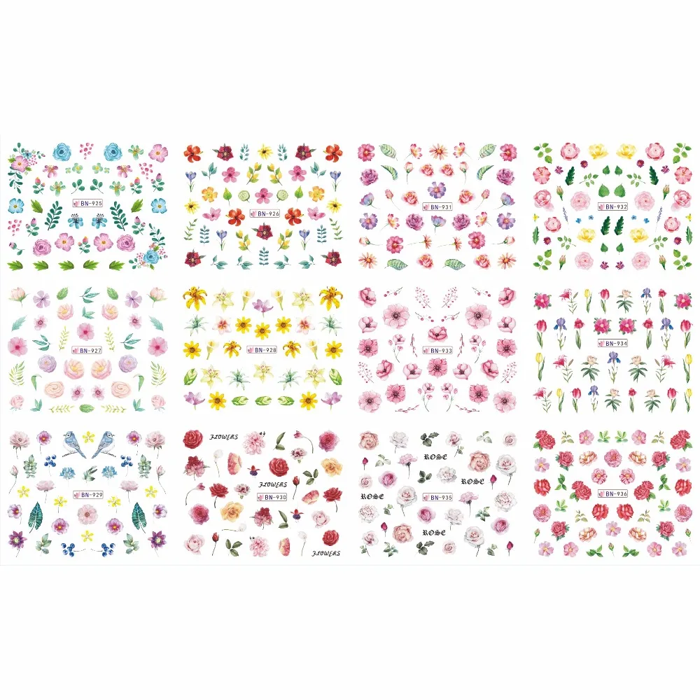 

UPRETTEGO 12 PACKS / LOT NAIL ART BEAUTY WATER DECAL SLIDER NAIL STICKER IRIS HYACINTH CHRYSANTHEMUM DAFFODIL BN925-936