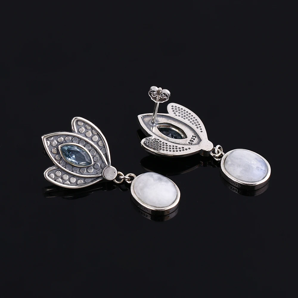 Nasiya Корона Форма Серьги с лунным камнем и Синий Циркон для женщин драгоценные камни 925 серебряные ювелирные изделия подарки оптом дропшиппинг