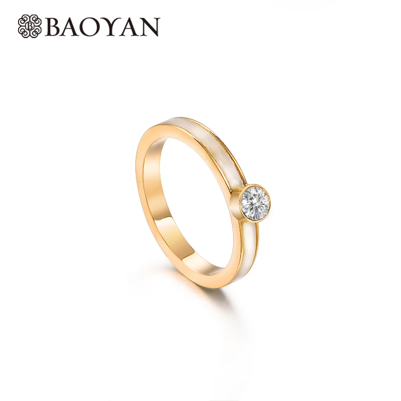 

Baoyan Simple Trendy Engagement Ceramic Bezel Setting Crystal Cubic Zirconia Wedding Ring For Women Aneis Feminino Anillos Kpop