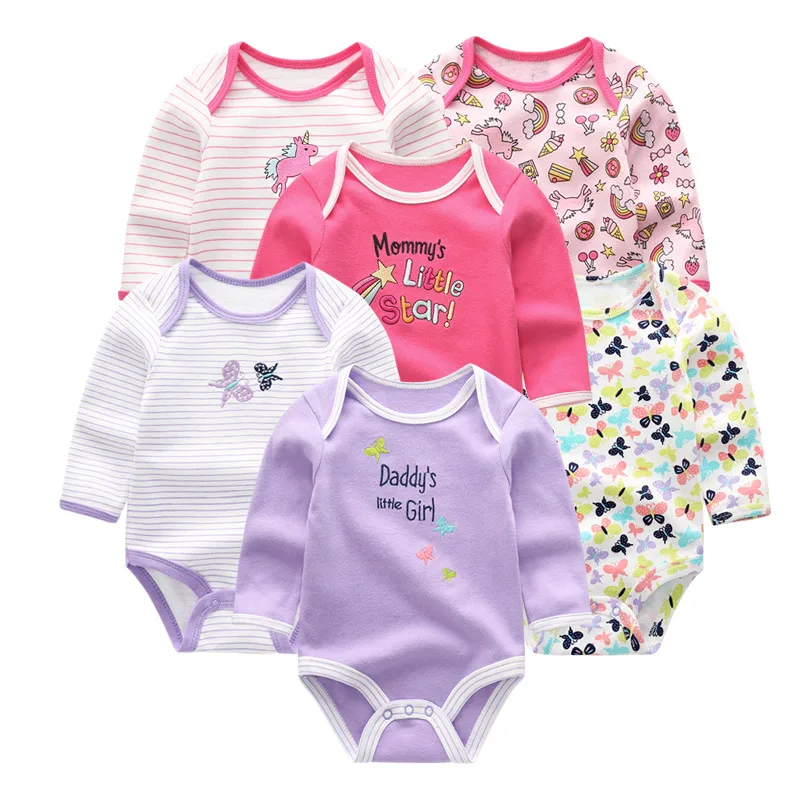 6 шт./лот, зимняя одежда для новорожденных, хлопчатобумажный комбинезон с длинными рукавами для малышей, Ropa para малыш Bebe, одежда для девочек - Цвет: baby girl bodysuit25