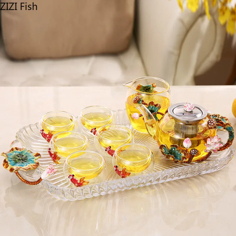 Китайский стиль стеклянный чайный набор кунг-фу чайный горшок набор из семи предметов чайный набор костюм бытовой чайный набор подарок