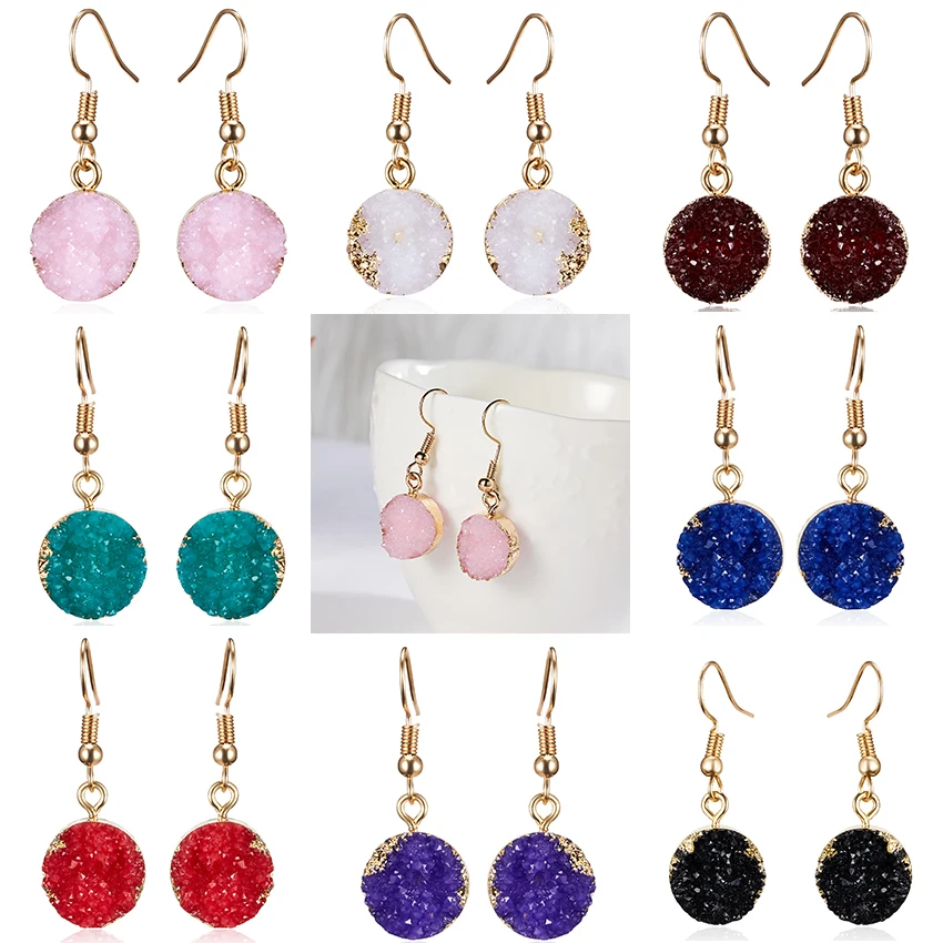 

2019 Women Fashion Jewelry Multicolor Resin Natural Stone Statement Earrings Minimalist Geometry Round Drop Earrings Oorbellen
