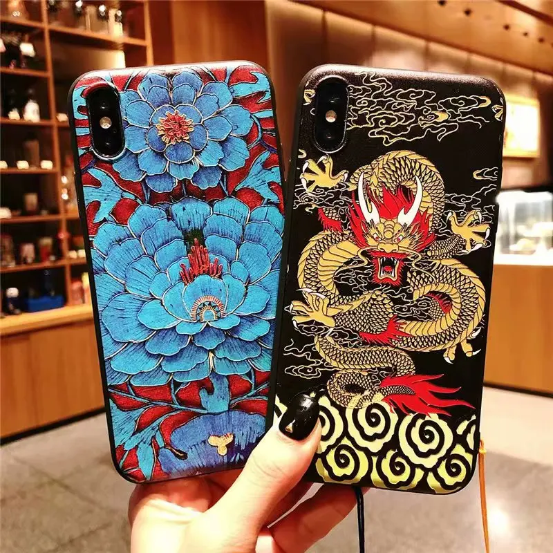 XS Max чехол для iPhone XR Китайская вышивка ремесло 3D рельеф дворец цветок X 7 8 плюс