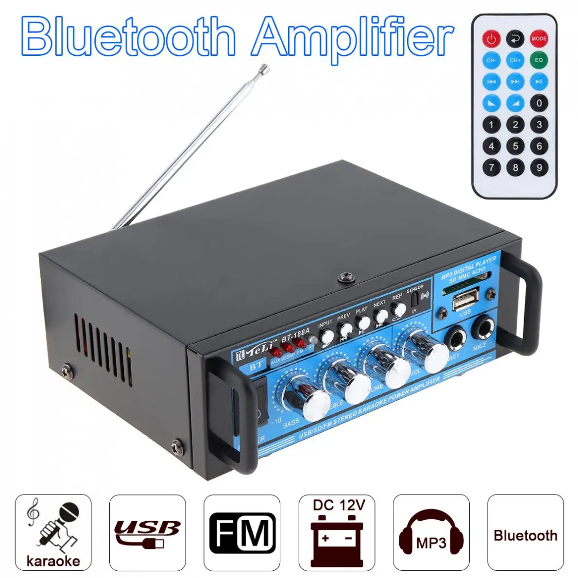 

HiFI Bluetooth 4CH Car MP3 Stereo Audio Power Amplifier DSP Digital FM Radio Player Support SD/USB/DVD with Remote Controller