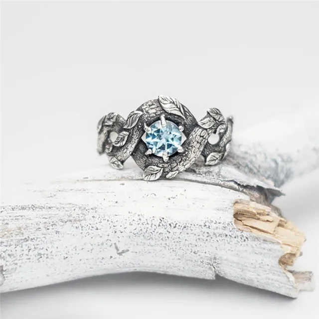 GS Twisted Leaves Flower Blue Rhinestone Woman Ring Sliver Color Finger Rings For Men Statement Ring Size 6 To 10 Wholesale R5DG