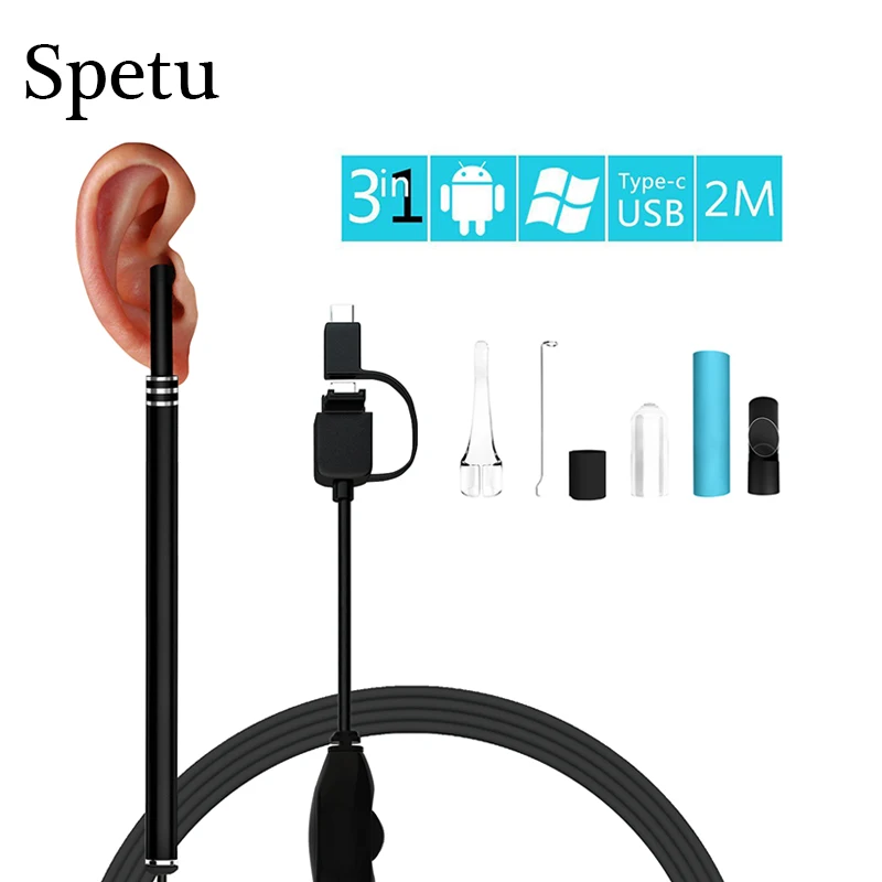 

Spetu 3 in 1 USB OTG Visual Ear Cleaning Endoscope Spoon Multi functional Earpick Diagnostic-Tool Android 480P Mini Camera