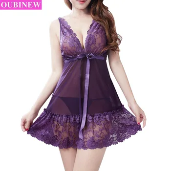 

OUBINEW Sexy Lingerie Crochet Bow Sleepwear Underwear Nightwear Plunging Lace Bralette Transparent Bra Set for Women 2017