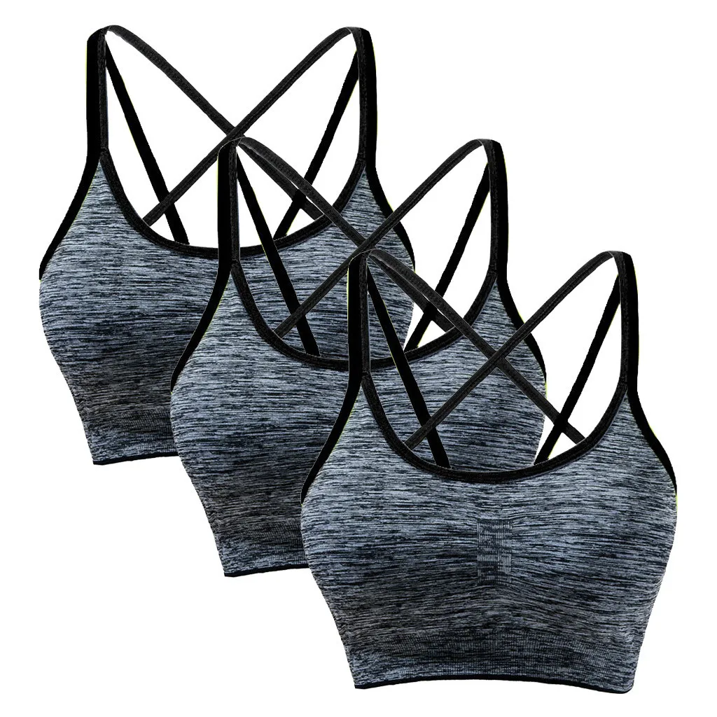 

3Pack Fashion Women's Removable Padded Sports Bra Top Lingerie Support Workout Yoga Bra Ladies Active Wear Gym Bra