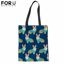FORUDESIGNS/Тканевая сумка корги с принтом, Холщовая Сумка для покупок, модная сумка для хранения упаковки, Хлопковая Сумка-тоут для девочек-подростков, эко сакола