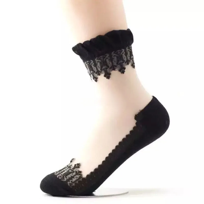 Женские носки летние новые женские короткие носки эластичные ультратонкие прозрачные красивые прозрачные кружевные носки Calcetines дешевая распродажа - Цвет: as show