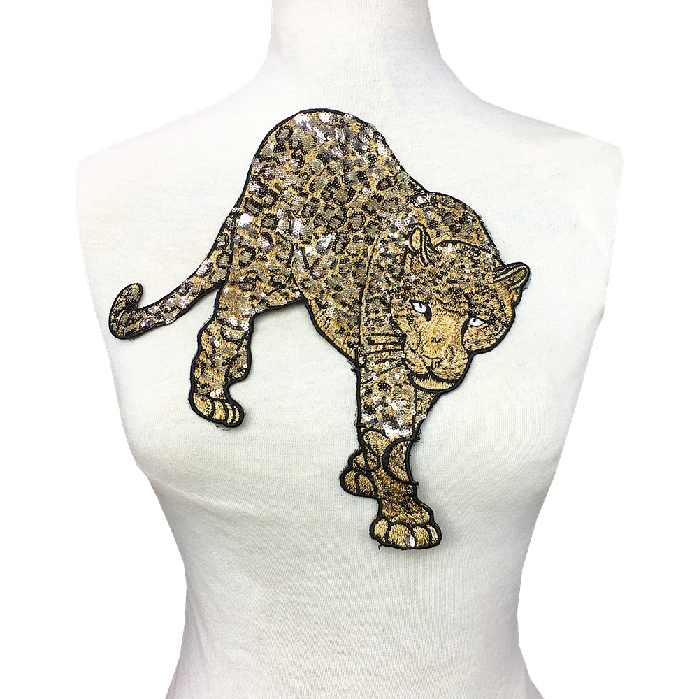

2pc Leopard Beaded Embroidery Patch Sew On Sequin Applique Animal Appliques Embroidered Patches For Clothing Parches Ropa AC1472