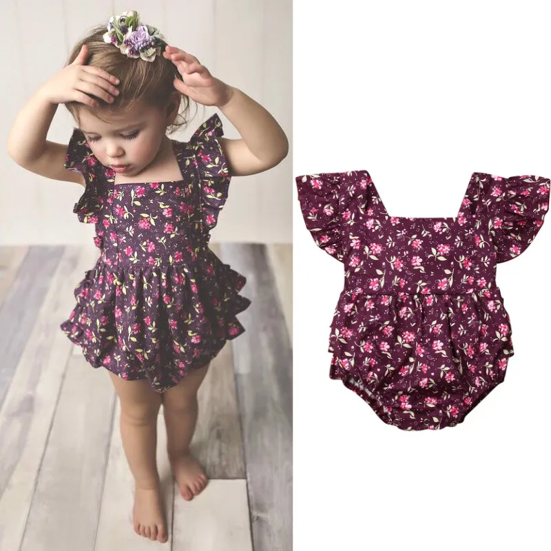 

Pudococ Summer Newborn Baby Girl Clothes Flower Ruffle Baby Romper Toddler Jumpsuit Girl Overall Summer Baby Girls Clothing