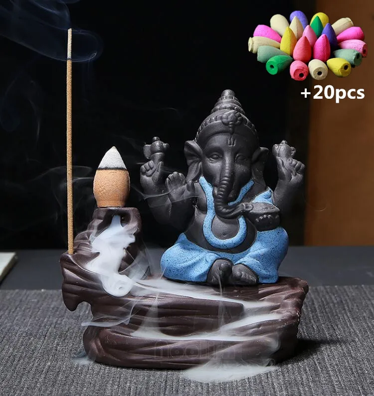 NOOLIM Ganesha курильница для благовоний горелка Бог слон эмблема благоприятный и успех керамическая конусная кадильница домашний декор с 20 шт. конусов - Цвет: Blue C -Mixed