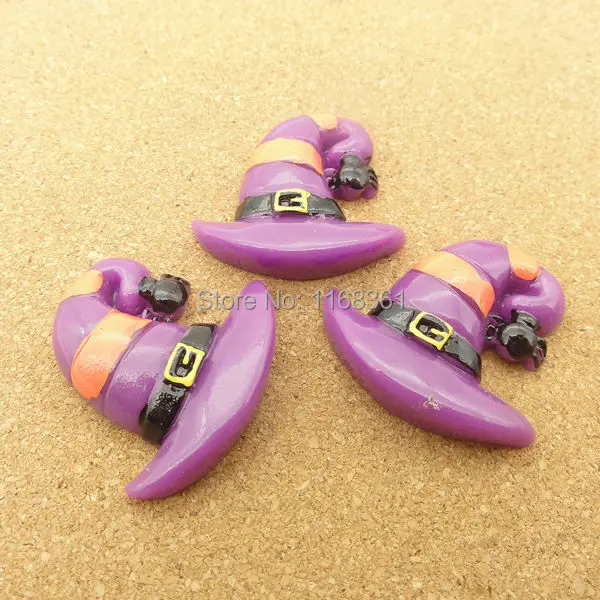 1pcs/lot resin flat back Halloween purple Wizard hat 28mm Cabochons Scrapbooking Hair Bow Center DIY Christmas decration C118-3