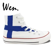 Вэнь Дизайн Ручная роспись скейтборд обувь флаг Финляндии индивидуальные для женщин мужчин с высоким берцем холст стиль унисекс для прогул