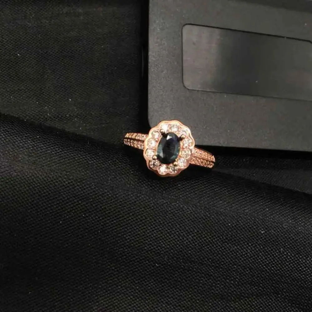 rose gold plating Натуральный драгоценный камень сапфир кольцо, серебро 925 пробы большое кольцо с голубым камнем женское коктейльное цветочное кольцо - Цвет камня: rose gold plating