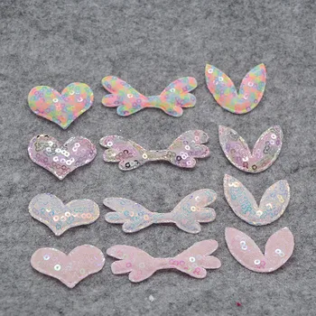 

40pcs/lot lace Sequin Angel wing Padded Appliques for DIY handmade children's hair accessories gift decoration accessories