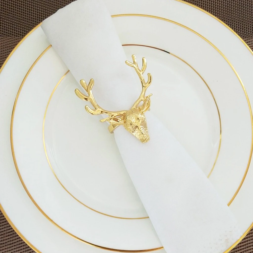 10 Pieces Deer Head Shaped Cloth Napkin Ring Paper Tissue Napkin Holder Dispenser for Wedding Party Table Decoration