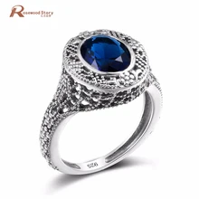 Vintage Turkish Finger Ring For Women Oval Blue Crystal Antique Vintage 925 Sterling Sliver Jewelry font