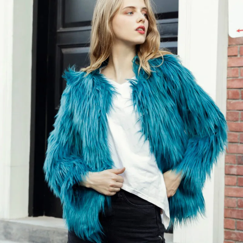 

Fluffy Faux Fur Coat Women 2018 Warm Chic Flocking Cardigan Outerwear Long Hair Autumn Winter Hairy Bomber Party Outwear Tops