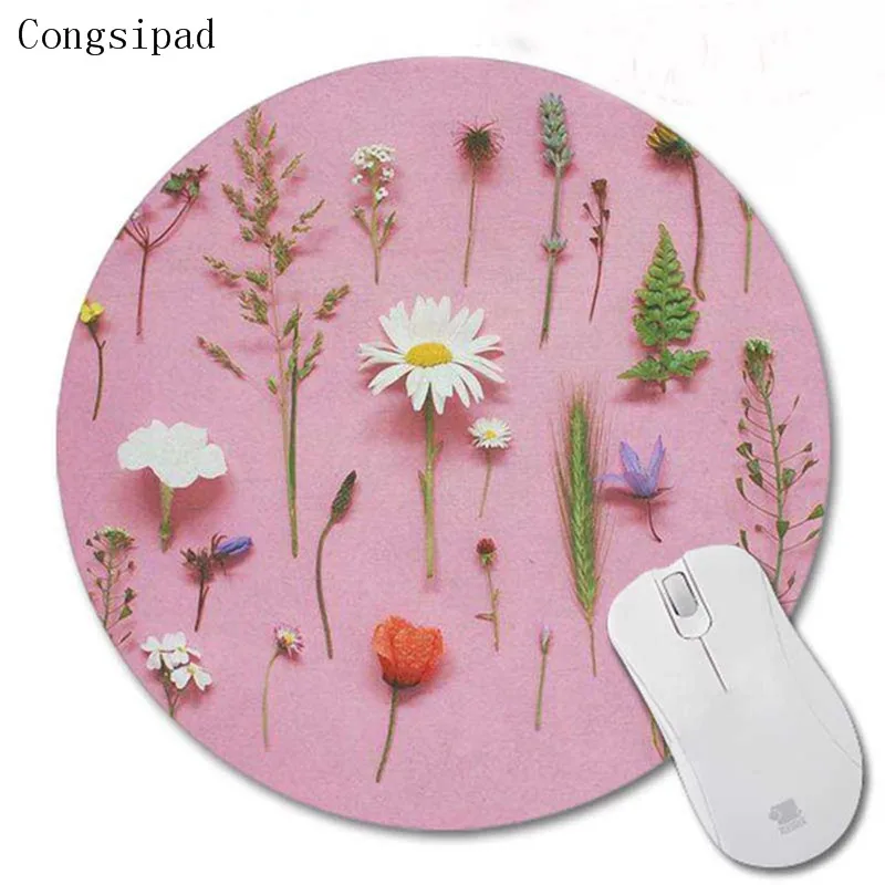 Congsipad Print  Cactus Plants and Pink Flowers  Decorar You Desk  Computer Round Gaming Non-slip Mouse Pad 200mm X 200mm X 2mm