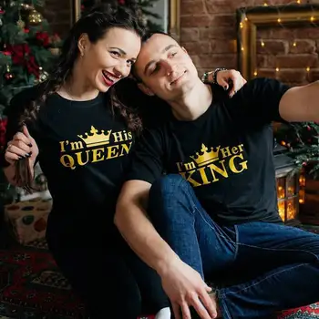 

T Shirt Women Summer Style 2019 Cotton Print HIS Queen Her King Crown Harajuku O-neck Couple Tees Plus Size Short Sleeve Clothes