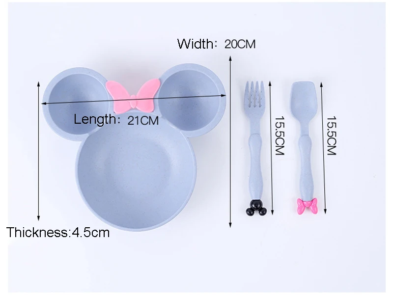3 шт., миска для кормления детей, набор посуды с рисунком Минни Маус, ложка, вилка, посуда, детский набор тарелок, контейнер для фруктов
