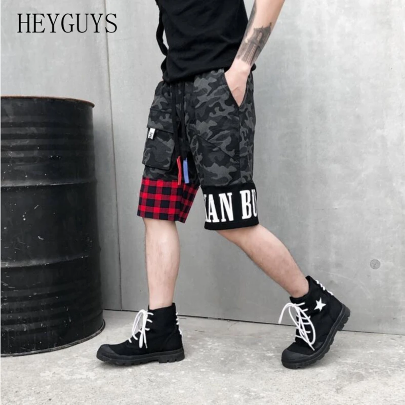 Хип-хоп шорты Street Темный ветер камуфляжные шорты Speliced Рубашки домашние Мода Панк мужской уличных танцев шорты Одежда в стиле хип-хоп