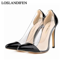 Customize Red Bottom High Heels Women Pumps Sexy Pointed Toe Transparent Stitching Patent Leather Lady Party OL Shoes NLK-A0047