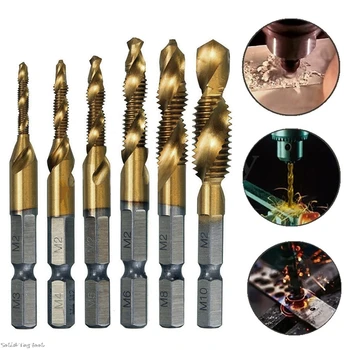 

New 6Pcs HSS 6542 Titanium Coated M3-M10 Combination Hex Drill Bits Tap Set Kit LS'D Tool