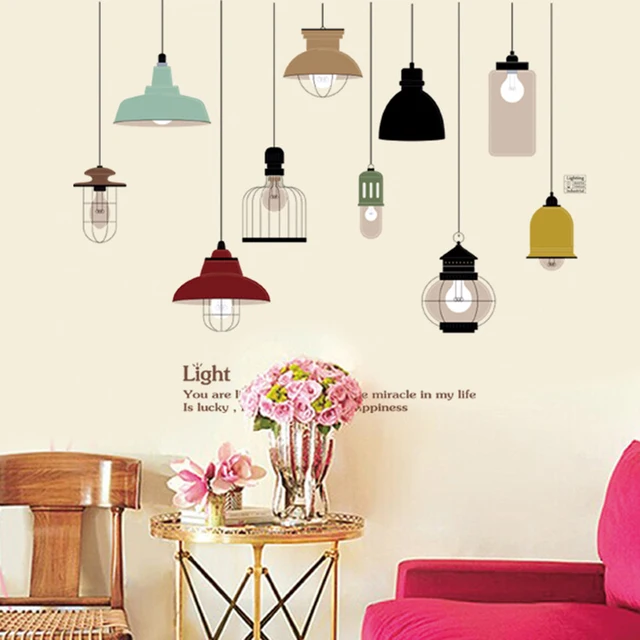 Korean colorful hand painted Ceiling lights lamp wall stickers for cafe wall DIY art wall decals