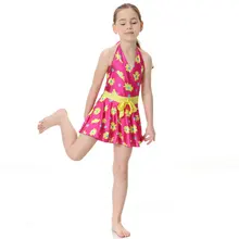 Скромное цельнокроеное цветочное бикини с лямкой на шее для девочек, мусульманская одежда для плавания с принтом детские купальные костюмы пляжный купальник Maillot De Bain VKYY1024