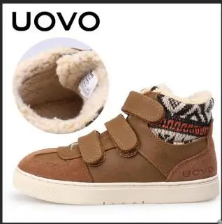 UOVO/брендовые зимние кроссовки для детей; модная теплая спортивная обувь для детей; повседневная обувь для больших мальчиков и девочек; Размеры 30#-39 - Цвет: BROWN